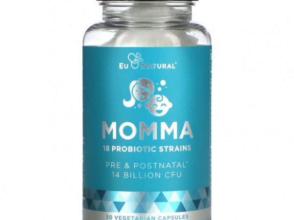 Eu Natural, Momma, 18 штаммов пробиотиков, 14 млрд КОЕ, 30 вегетарианских капсул