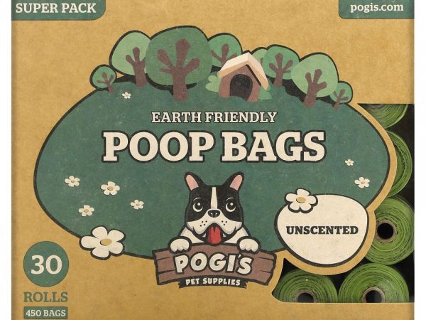 Pogi's Pet Supplies, Earth Friendly какашки, без запаха, 30 рулонов, 450 пакетиков