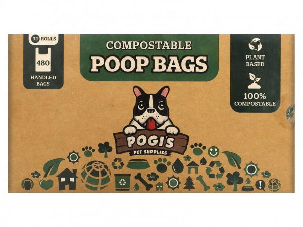 Pogi's Pet Supplies, Компостируемые пакеты из фекалий, 32 рулона, 480 пакетов с ручками