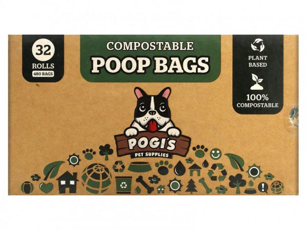 Pogi's Pet Supplies, Компостируемые пакеты из фекалий, 32 рулона, 480 пакетов