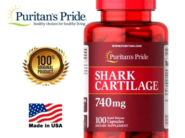 Акулий Хрящ для восстановления суставов и связок Puritan’s Pride Shark Cartilage 740 mg. 100 капсул США