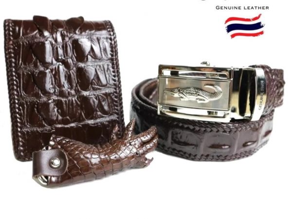 Ремень, Портмоне, Брелок (набор) из натуральной кожи крокодила Anas genuine crocodile leather. Таиланд