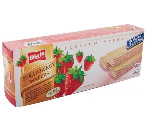 Вафли с клубничным вкусом от Bissin 100 гр / Bissin Premium Wafers Strawberry Flavored 100g, Таиланд