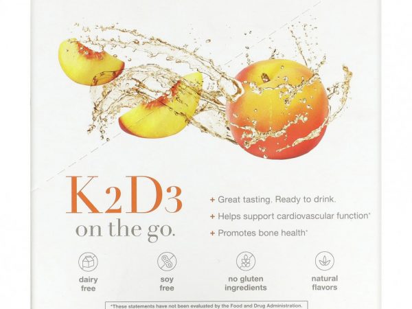 Youtheory, K2D3 On Th Go, персиковый, 12 пакетиков по 30 мл (1 жидк. Унция)