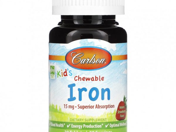 Carlson, Kid's Chewable Iron, клубника, 15 мг, 30 таблеток