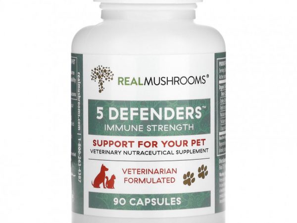 Real Mushrooms, 5 Defenders, поддержка для вашего питомца, 90 капсул