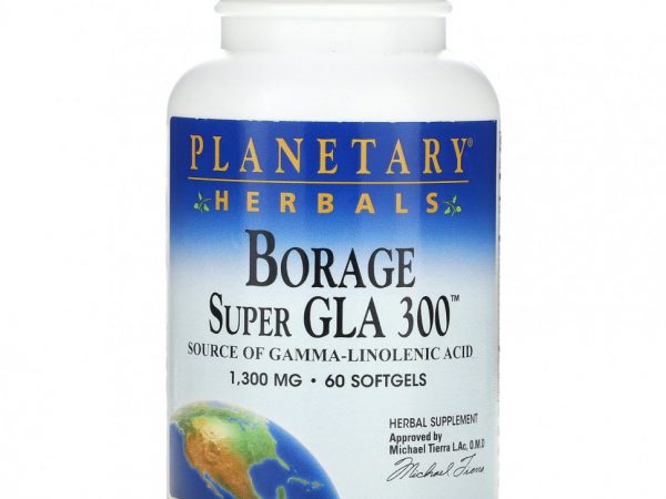 Planetary Herbals, Super GLA 300 из бурачника, 1300 мг, 60 мягких таблеток