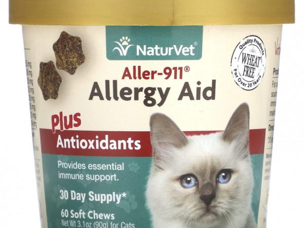 NaturVet, Aller-911, средство против аллергии с антиоксидантами, для кошек, 60 жевательных таблеток, 90 г (3,1 унции)