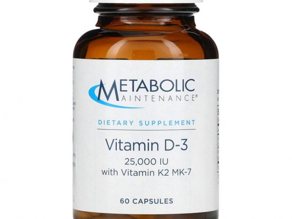 Metabolic Maintenance, Vitamin D-3 with Vitamin K2 MK-7, 25,000 IU, 60 Capsules