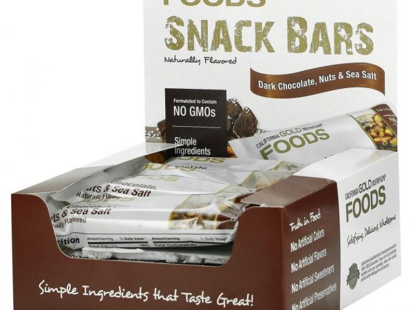 California Gold Nutrition, Foods, батончики с черным шоколадом, орехами и морской солью, 12 шт., 40 г (1,4 унции) каждый