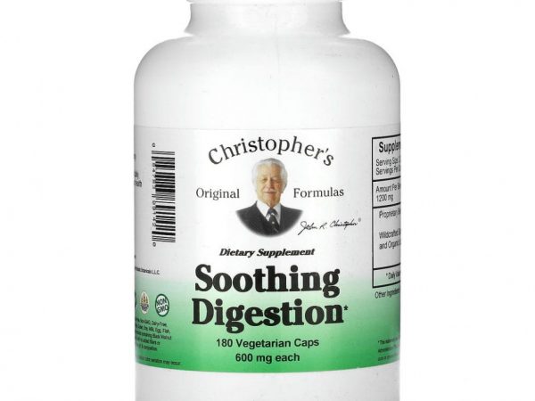 Christopher's Original Formulas, Успокаивающее пищеварение, 600 мг, 180 вегетарианских капсул