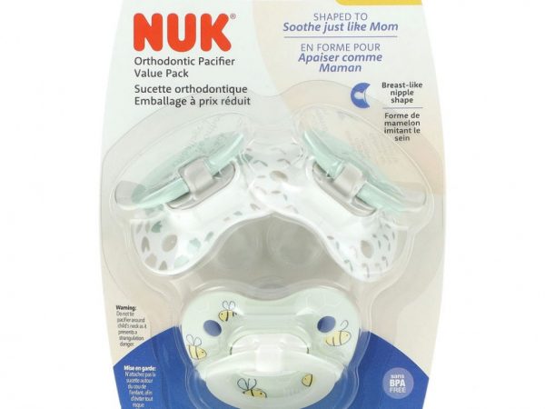 NUK, Ортодонтическая пустышка Glow in the Dark, для 0–6 месяцев, зеленая, 3 шт. В упаковке
