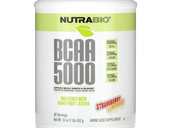 Nutrabio Labs, BCAA 5000, клубничный лимонад, 452 г (1 фунт)
