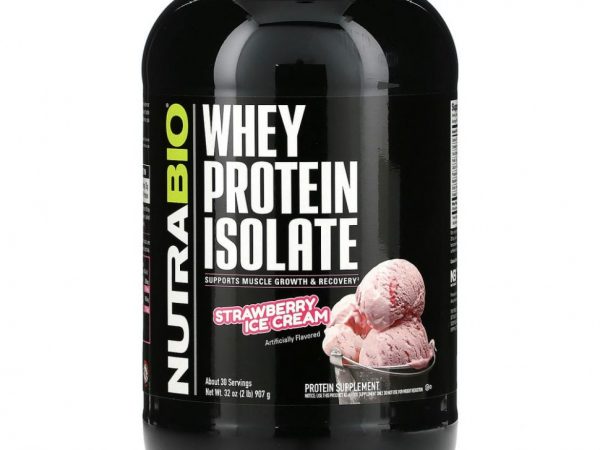 Nutrabio Labs, Изолят сывороточного протеина, клубничное мороженое, 907 г (2 фунта)