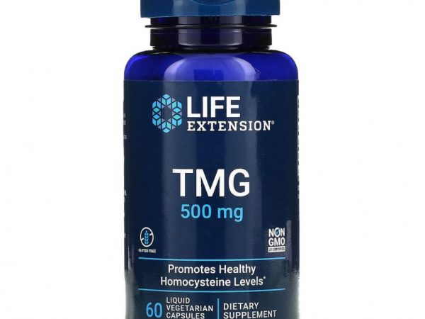 Life Extension, TMG, триметилглицин, 500 мг, 60 вегетарианских капсул с жидкостью