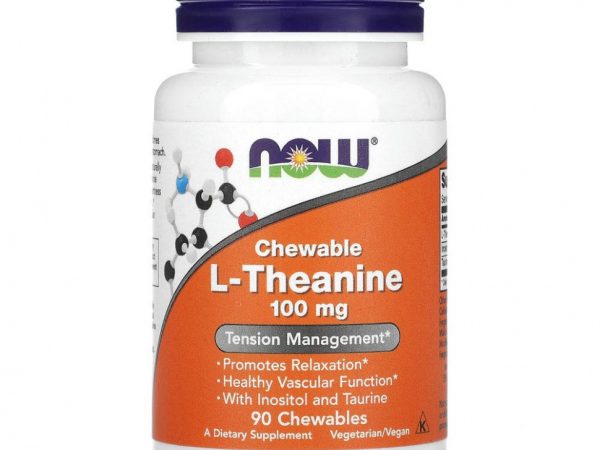 NOW Foods, L-теанин в жевательных таблетках, 100 мг, 90 жевательных таблеток