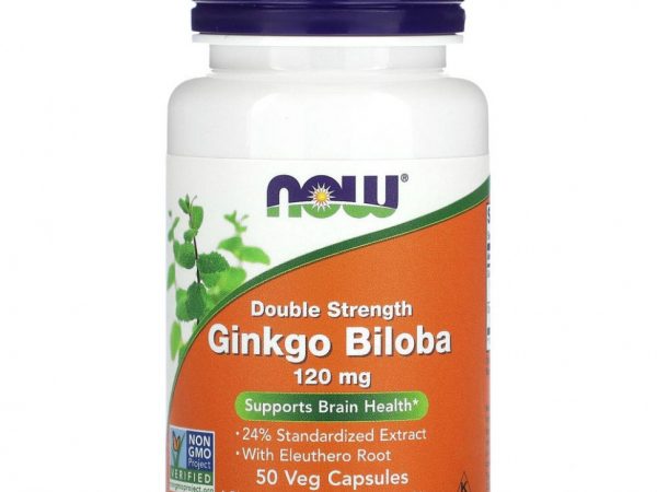 NOW Foods, гинкго билоба, двойная сила, 120 мг, 50 вегетарианских капсул