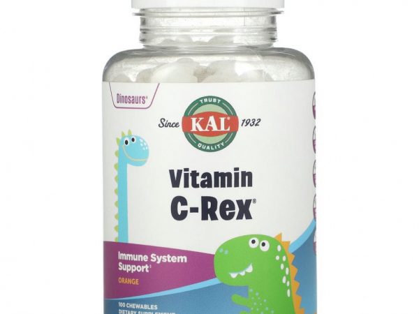 KAL, Dinosaurs,Vitamin C-Rex, витамин С, со вкусом апельсина, 100 жевательных таблеток