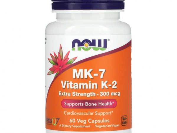 NOW Foods, MK-7, витамин K-2, повышенная сила действия, 300 мкг, 60 растительных капсул