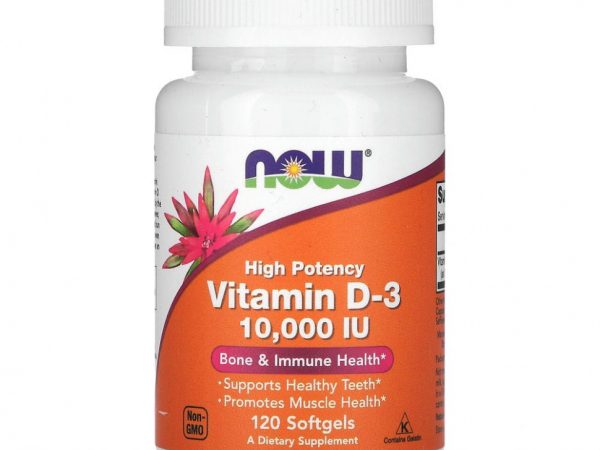 NOW Foods, высокоактивный витамин D3, 10 000 МЕ, 120 капсул