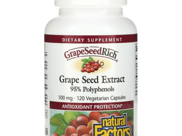 Natural Factors, GrapeSeedRich, экстракт виноградных косточек, 100 мг, 120 вегетарианских капсул