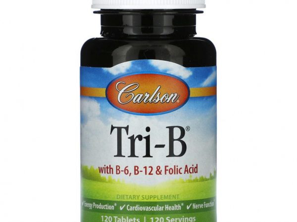 Carlson, Tri-B с витаминами B6, B12 и фолиевой кислотой, 120 таблеток