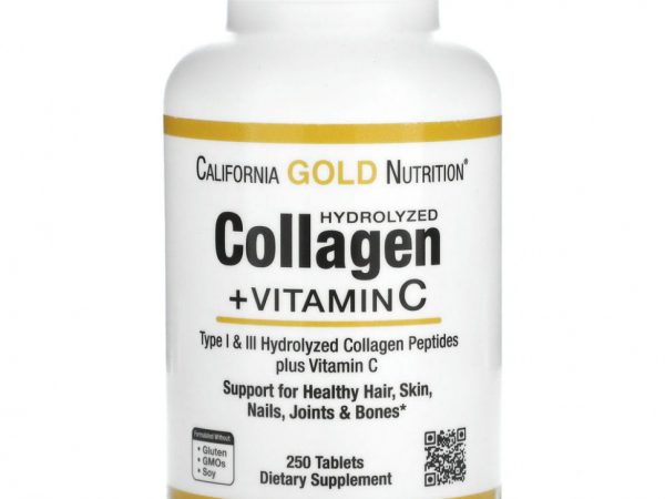 California Gold Nutrition, пептиды гидролизованного коллагена с витамином C, тип 1 и 3, 250 таблеток