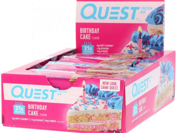 Quest Nutrition, Quest Protein Bar, Birthday Cake, 12 Pack, 2.12 oz (60 g) Each