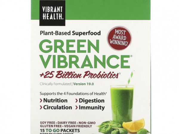 Vibrant Health, Green Vibrance +25 млрд пробиотиков, версия 19.0, 15 пакетиков, 168,9 г (5,96 унции)