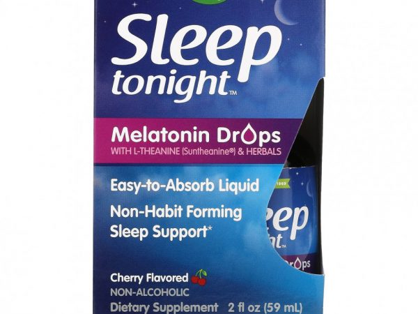 Nature's Way, Sleep Tonight, мелатониновые капли с L-теанином и травами, вишня, 59 мл (2 жидк. Унции)
