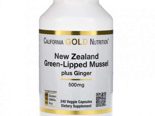 California Gold Nutrition, Новозеландские зеленогубые мидии с имбирем, формула для здоровья суставов, 500 мг, 240 растительных капсул