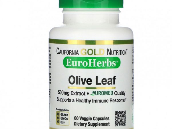 California Gold Nutrition, EuroHerbs, экстракт листьев оливкового дерева, европейское качество, 500 мг, 60 растительных капсул