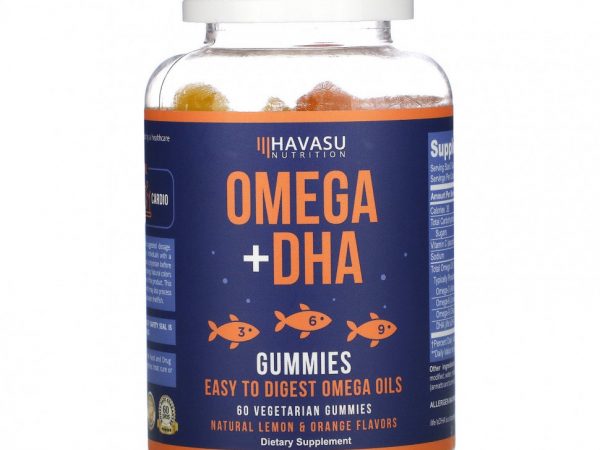 Havasu Nutrition, Жевательные мармеладки с омега + ДГК, натуральный лимон и апельсин, 60 вегетарианских жевательных таблеток