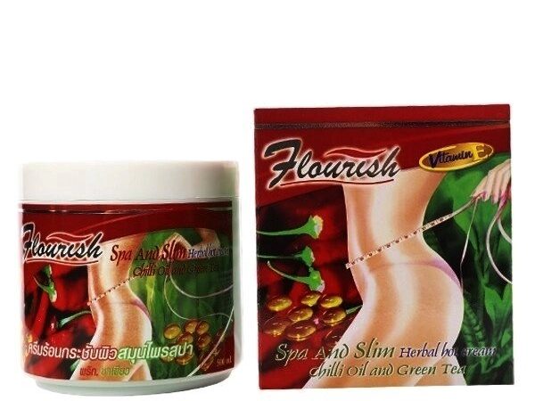 Антицеллюлитный крем с маслом Чили и Зеленым Чаем Spa And Slim Herbal Hot Cream Flourish, 500 мл., Таиланд