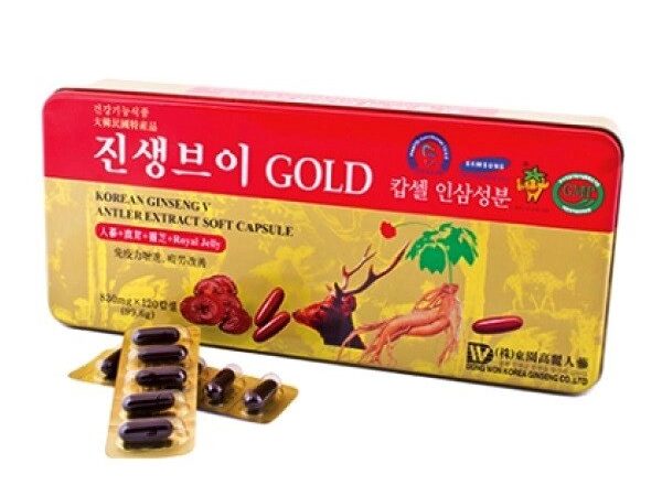 Экстракт корейского Красного Женьшеня и Линчжи Korean Ginseng V Antler Extract Soft Capsule 120 шт. Корея