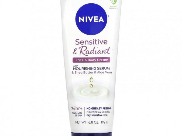 Nivea, Крем для лица и тела с питательной сывороткой для чувствительной и сияющей кожи, 192 г (6,8 унции)