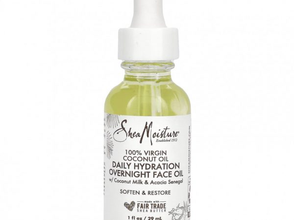 SheaMoisture, 100% кокосовое масло первого отжима, масло для ежедневного увлажнения на ночь, 29 мл (1 жидк. Унция)