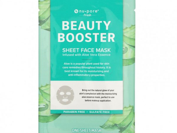 Nu-Pore, Beauty Booster, тканевая маска для лица с алоэ вера, 1 шт., 29,7 г (1,05 унции)