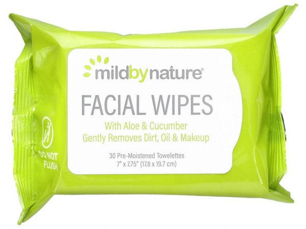 Mild By Nature, Салфетки для лица с экстрактами алоэ и огурца, биоразлагаемый продукт, 30 влажных салфеток