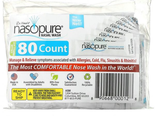Nasopure, средство для промывания носа, набор для многоразовой перезаправки, 80 штук