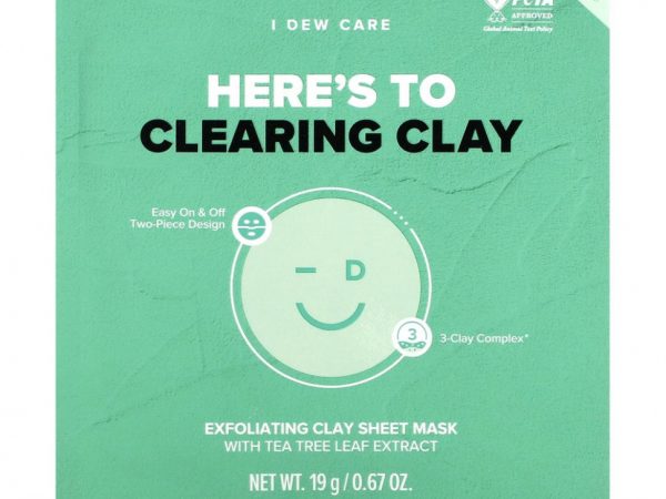 I Dew Care, Here's To Clearing Clay, отшелушивающая тканевая маска из глины, 4 тканевые маски, 19 г (0,67 унции) каждая