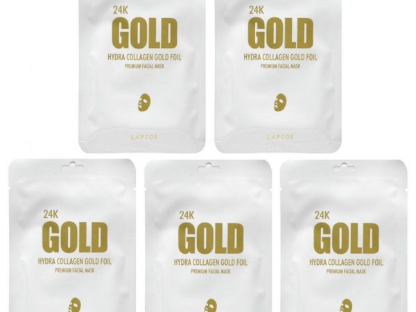 Lapcos, 24K Gold Hydra Collagen Gold Foil, косметическая маска для лица премиального качества, 5 шт., 25 г (0,88 унции)