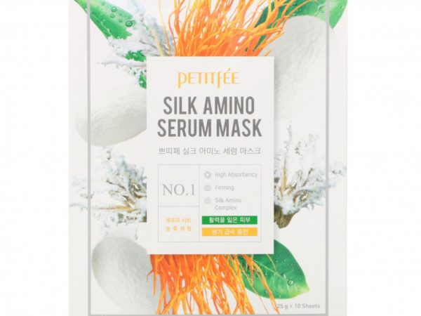 Petitfee, Silk Amino Serum, маска, 10 шт. по 25 г