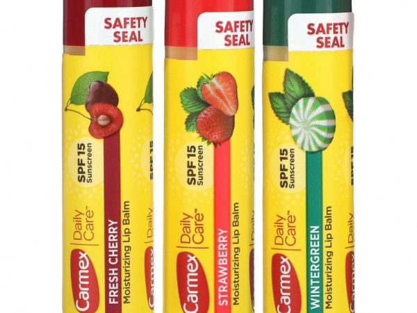 Carmex, Бальзам для губ для ежедневного ухода, SPF 15, ассорти, 3 упаковки, 0,15 унции (4,25 г) каждая