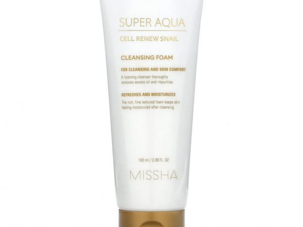 Missha, Super Aqua, очищающая пенка с экстрактом секрета улитки для восстановления клеток кожи, 100 мл (3,38 жидк. унции)