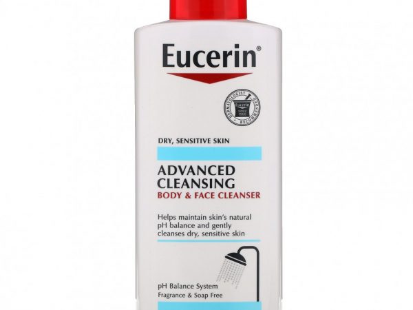 Eucerin, Advanced Cleansing, очищающее средство для тела и лица, без отдушек, 500 мл (16,9 жидких унций)