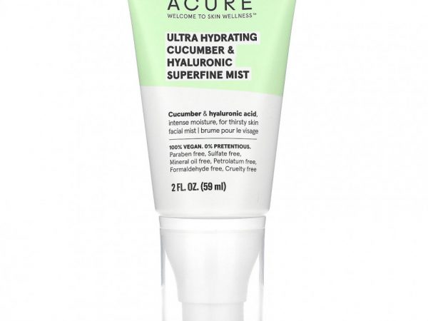 Acure, Ultra Hydrating, сверхтонкий спрей с огурцом и гиалуроновой кислотой, 59 мл (2 жидк. Унции)