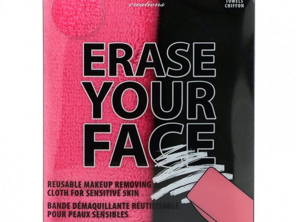Erase Your Face, Многоразовые салфетки для снятия макияжа, розовые и черные, 2 салфетки