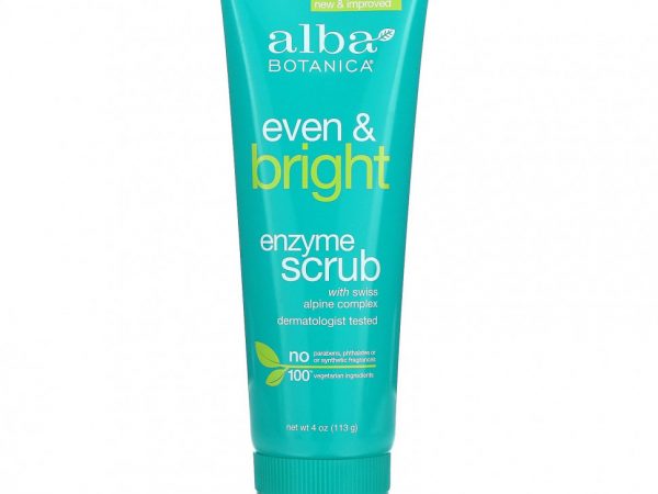 Alba Botanica, Even & Bright, ферментный скраб со швейцарским альпийским комплексом, 113 г (4 унции)