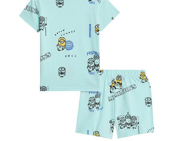 MARKS & SPENCER KIDS Boy Toddler Short Pyjamas Pure Cotton Minions Blue Mix